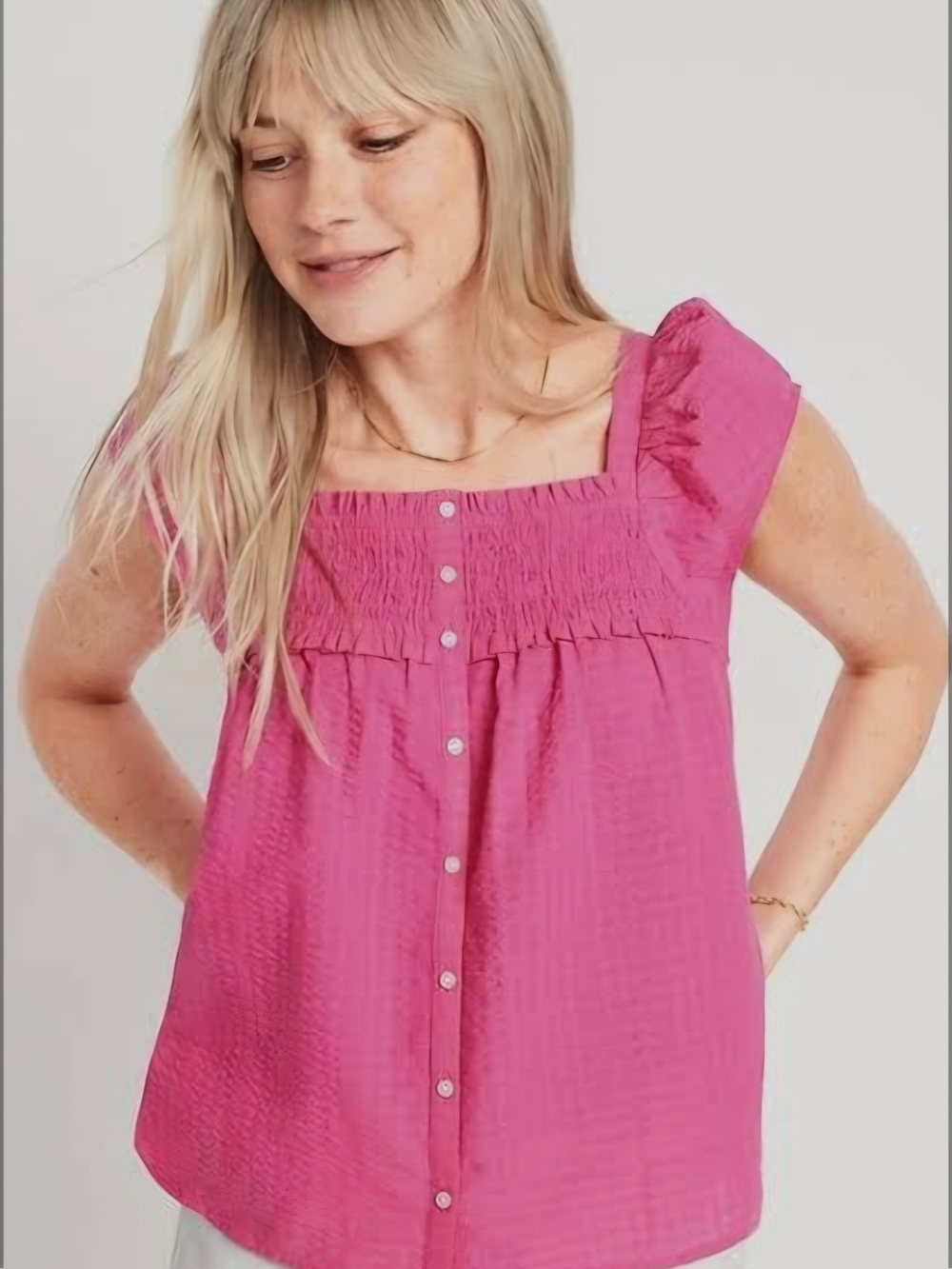 Old Navy Fuchsia Square-Neck Button Front Blouse